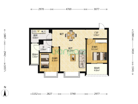 时代城 2室1厅1卫 81平方