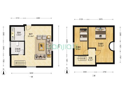 五洲大厦 2室1厅1卫 60平方
