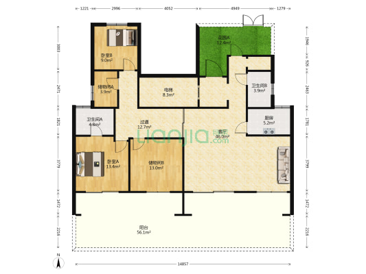 弘陽·上圜 2室1厅2卫 171平方