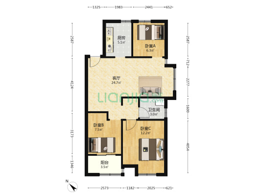 访梅西园 3室1厅1卫 86平方