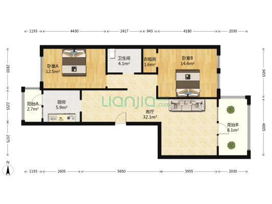 玫瑰湾小区西区 2室1厅1卫 116平方