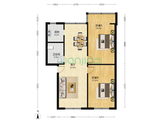 三元小区2号院 2室1厅1卫 103平方