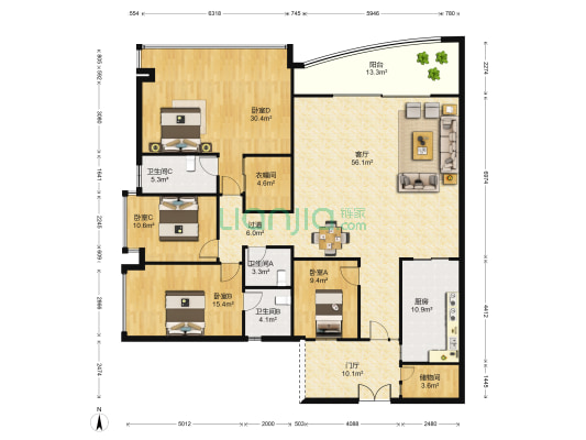 南滨特区 4室1厅3卫 241平方