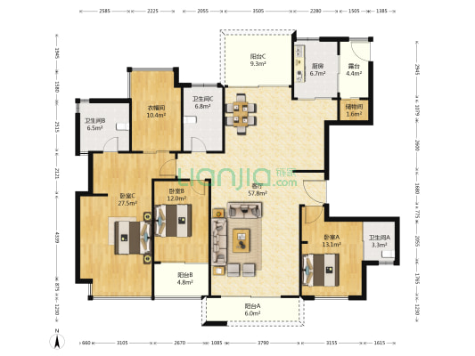 优品道央作 3室1厅3卫 187平方