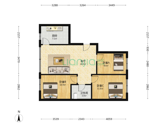 卓琳家园 3室1厅1卫 96平方