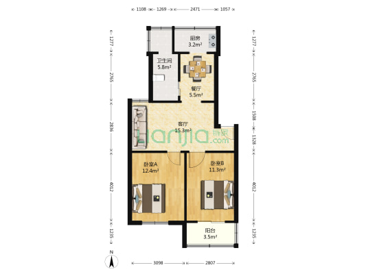 联丰三鼎坊 2室2厅1卫 70平方