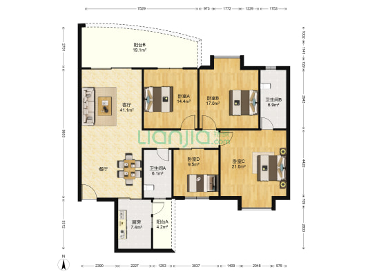 华润广场 4室1厅2卫 170平方