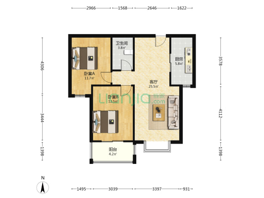全南两居，简单装修，房本满二，采光好-户型图