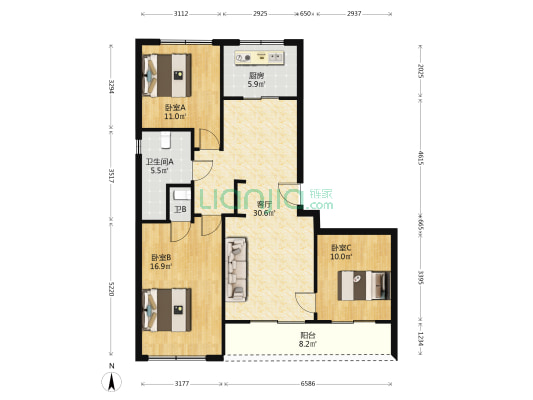 融创金成臻华府 3室1厅2卫 107平方
