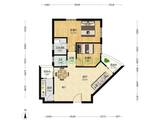 中荣大厦 2室1厅2卫 88平方