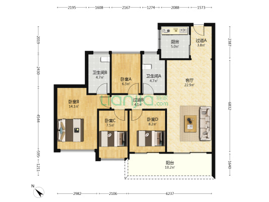 越秀·天悦云湖 4室1厅2卫 101平方