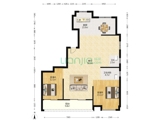 外滩名府 2室1厅2卫 150平方