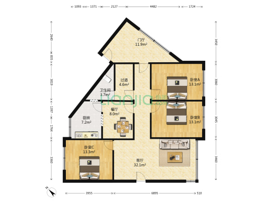 向阳街112号 3室2厅1卫 136平方