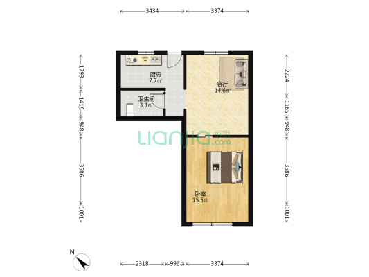 大连公寓 1室1厅1卫 63平方