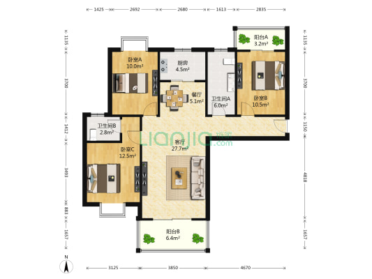 恒通华庭 3室2厅2卫 114平方