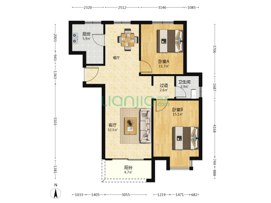 方泉雅苑 2室1厅1卫 97平方