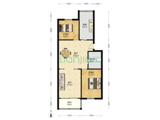 八里桥弄 2室2厅1卫 85平方