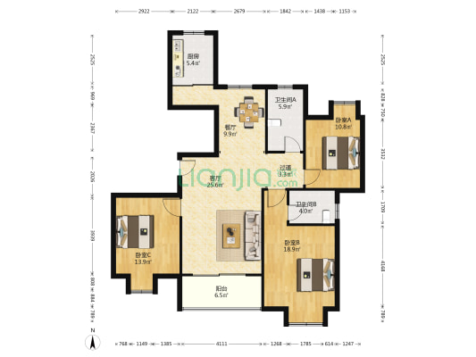 盛北花园七期 3室2厅2卫 142平方