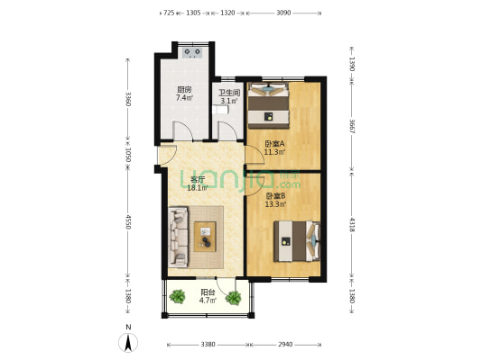 颖河路58号院 2室1厅1卫 67平方