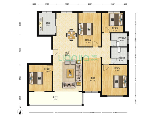 东方润园 5室1厅2卫 142平方