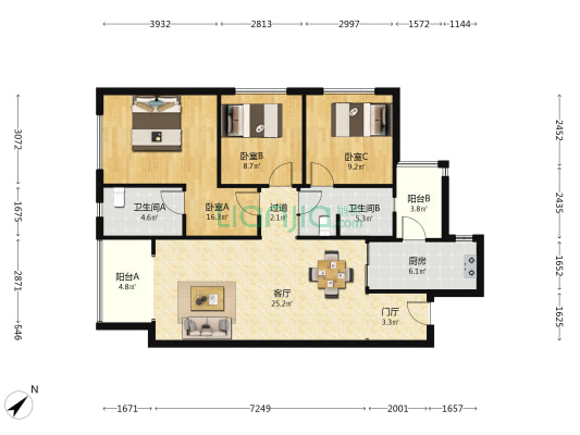 交投电建洺悦峯 3室1厅2卫 114平方