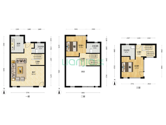 东滩云墅 2室1厅3卫 197平方
