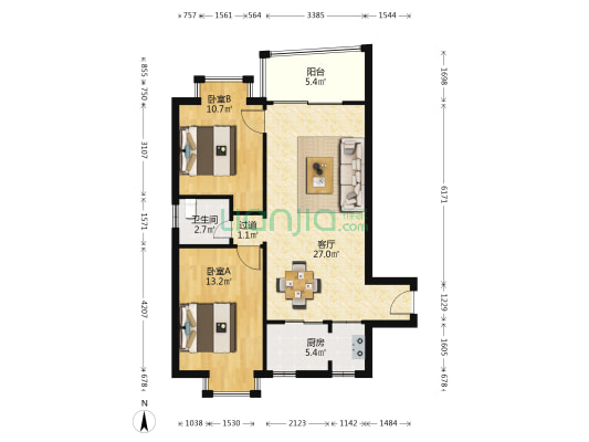 联发名宇 2室1厅1卫 80平方