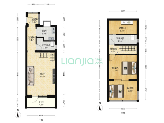 朝阳门内大街甲190号院 2室1厅2卫 80平方