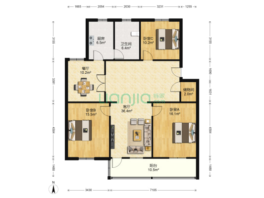 安康小区(海安县) 3室2厅1卫 127平方