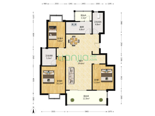 景瑞春风十里 3室1厅2卫 119平方