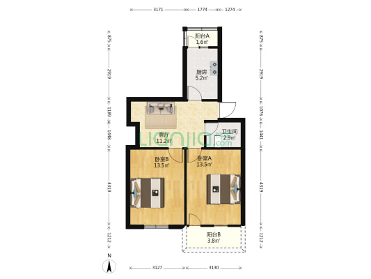 渔政单位宿舍 2室1厅1卫 63平方