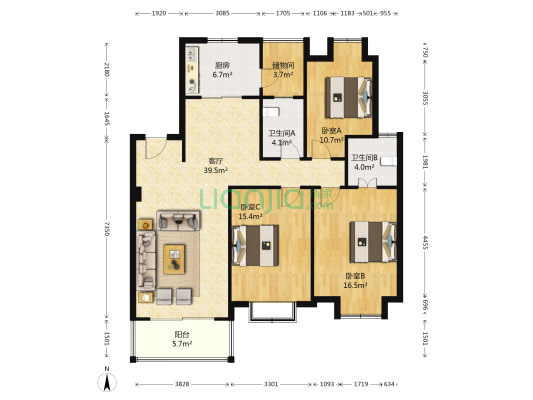 水秀艺墅 3室1厅2卫 132平方