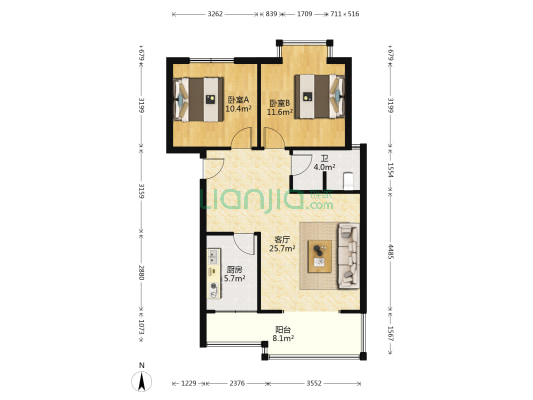 银杏水晶城 2室1厅1卫 77平方