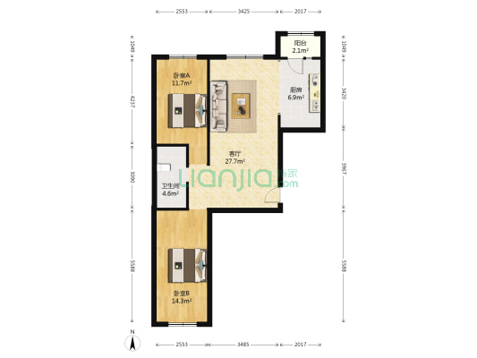 林业设计院家属楼(和兴路) 2室1厅1卫 103平方