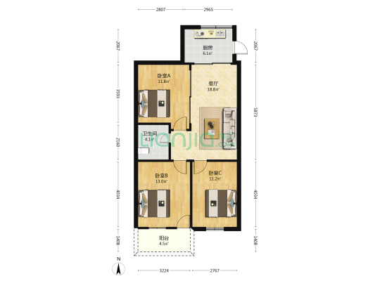 创业新村 3室1厅1卫 83平方