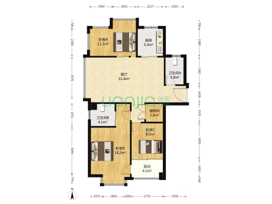 金丝桥大厦 3室1厅2卫 123平方