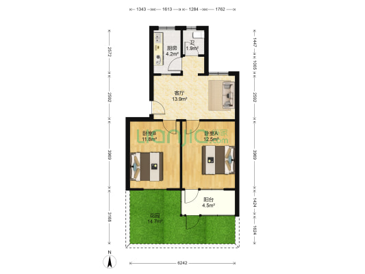 新圃南街22号院 2室1厅1卫 61平方