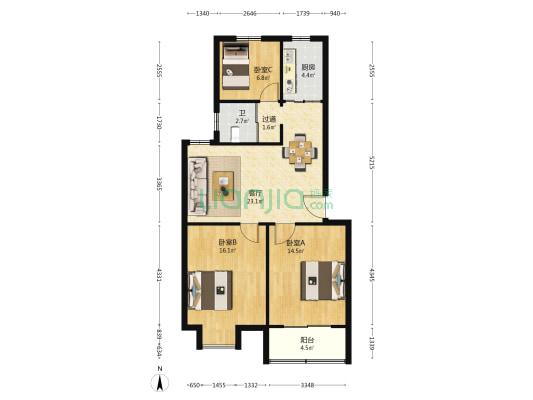 圣英花园 3室1厅1卫 88平方