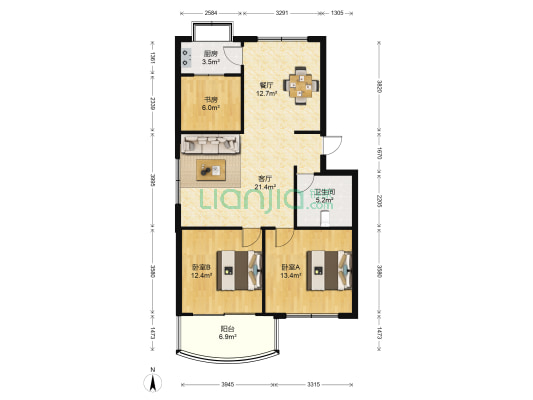 莱阳市邮政枢纽中心商住楼 3室2厅1卫 99平方
