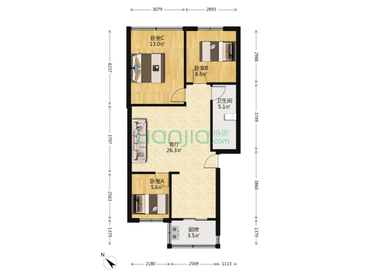 万担仓路5号 3室1厅1卫 78平方