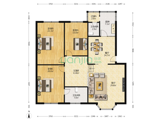 园丁苑 3室2厅2卫 160平方