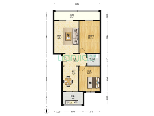 中行振兴路小区 1室2厅1卫 97平方
