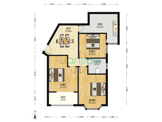 华鼎广场 3室1厅1卫 109平方