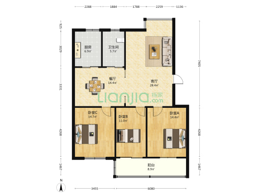 城基路55号 3室2厅1卫 120平方