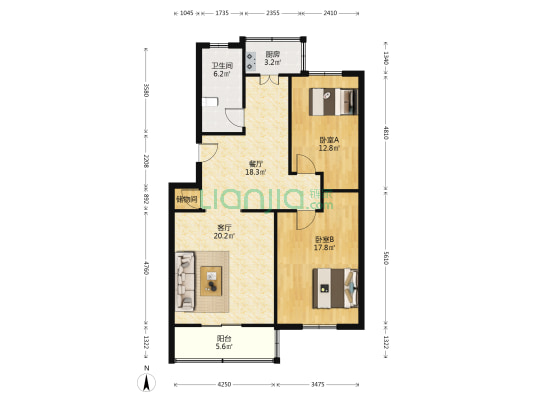 水电公寓南院 2室2厅1卫 104平方
