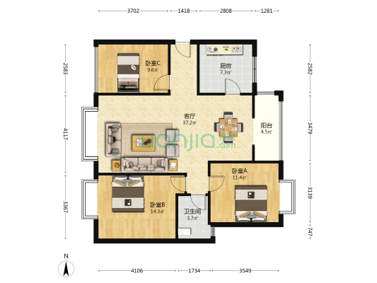 什邡之星 3室1厅1卫 100平方