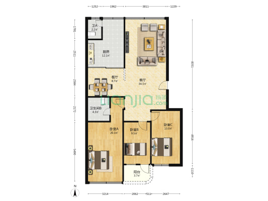 金洋小区 3室2厅2卫 123平方