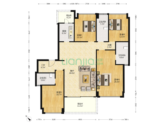 人居柏云庭 4室1厅3卫 183平方