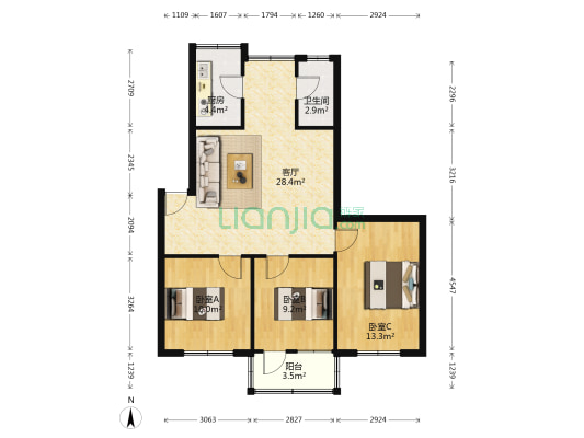 民族里(环城西二路) 3室1厅1卫 84平方