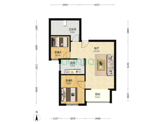 惠安佳苑 2室1厅1卫 88平方